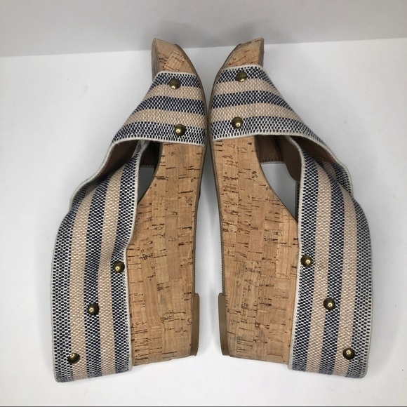 Lucky Brand cream navy X strap cork wedge heels - Picture 8 of 11